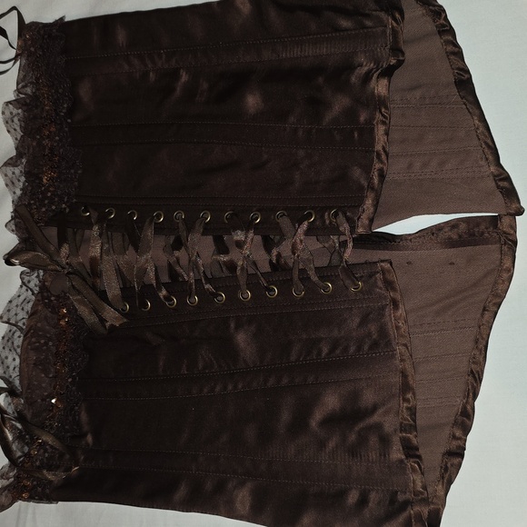 Ice Brown Corset with Blue and Gold Floral Design - Picture 8 of 8